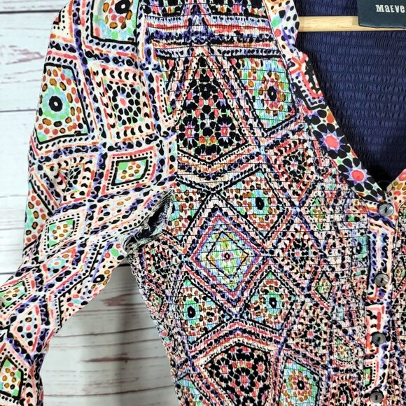 Maeve Tiled Amethyst Boho Dress Small Lined Buttons Smocked Anthropologie READ - Picture 8 of 9